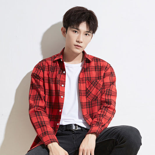 Men Casual Plaid Long Sleeved Shirt - KuzuSHOP