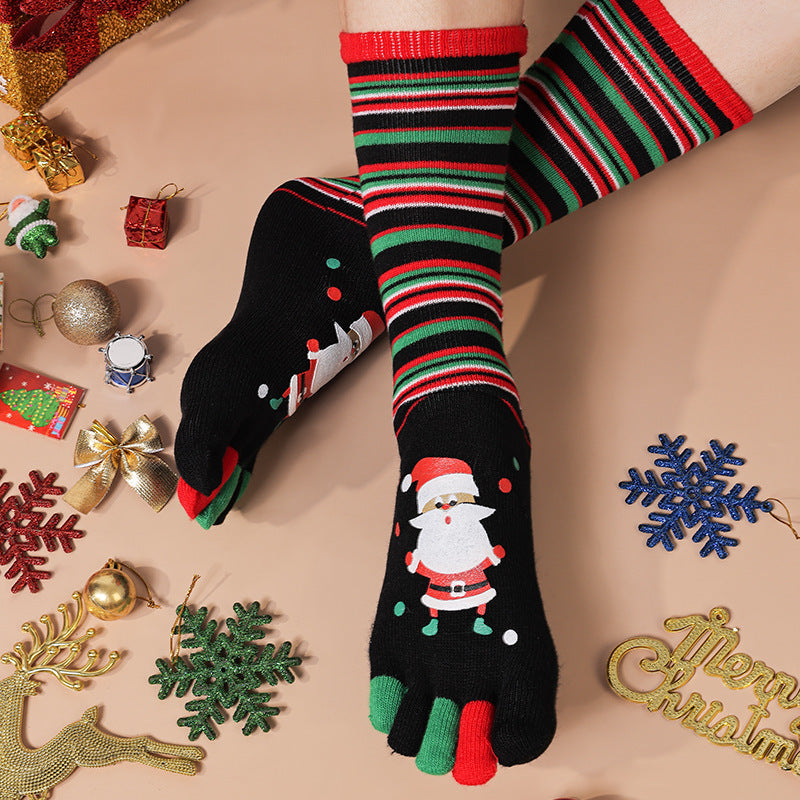 Cute Christmas Five-finger Socks Winter Elastic Sweat-absorbent Split-toe Socks For Women - KuzuSHOP