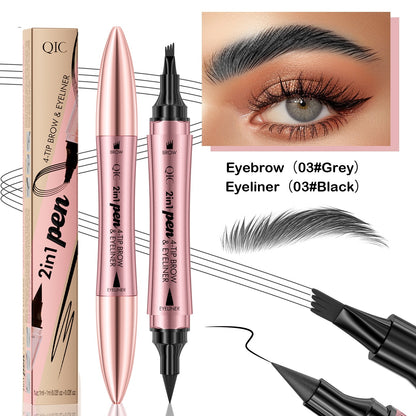 Double-headed 3D Micro-carved Liquid Four-fork Eyebrow Pencil Eyeliner 2-in-one Dual-purpose Eye - KuzuSHOP
