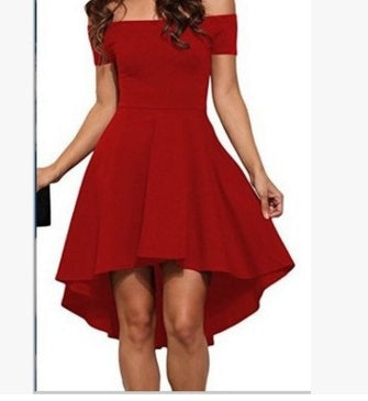 One Shoulder Short Sleeve And Large Swallowtail Skirt dress - KuzuSHOP