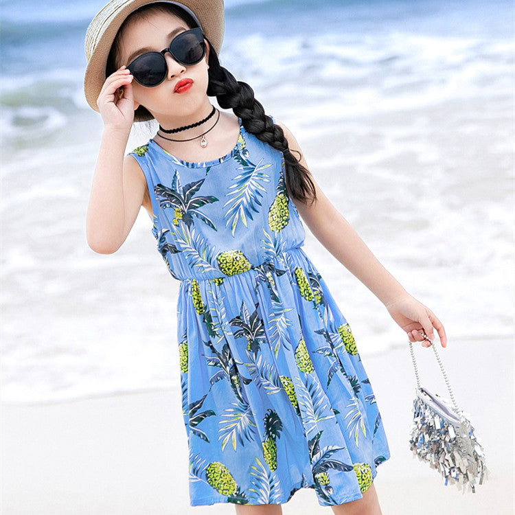 Girls' Rayon Breathable Print Beach Dress - KuzuSHOP