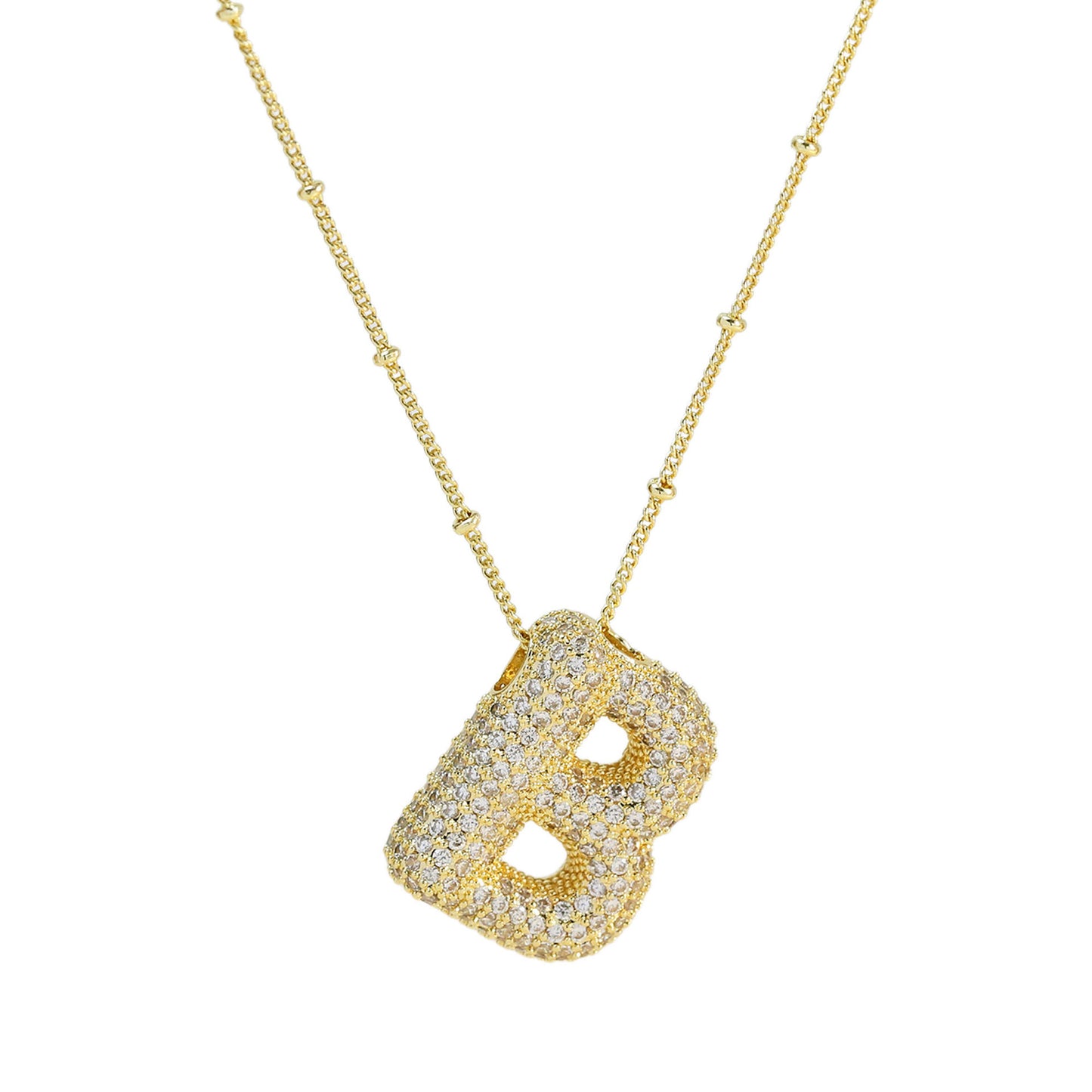 Brass Zircon Bubble Balloon Letter Pendant Necklace For Women - KuzuSHOP