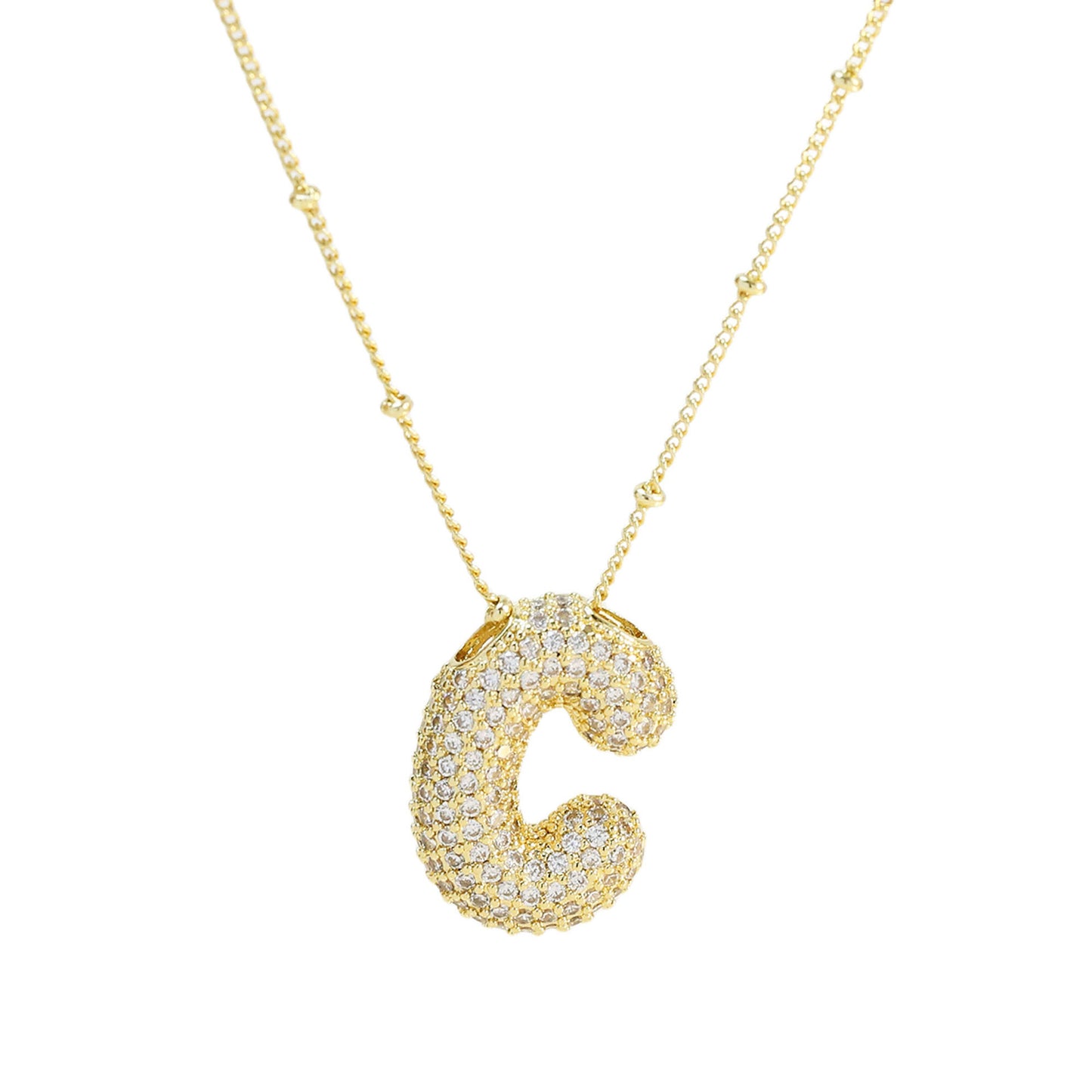 Brass Zircon Bubble Balloon Letter Pendant Necklace For Women - KuzuSHOP
