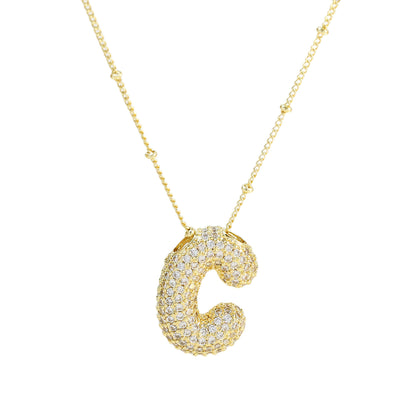 Brass Zircon Bubble Balloon Letter Pendant Necklace For Women - KuzuSHOP