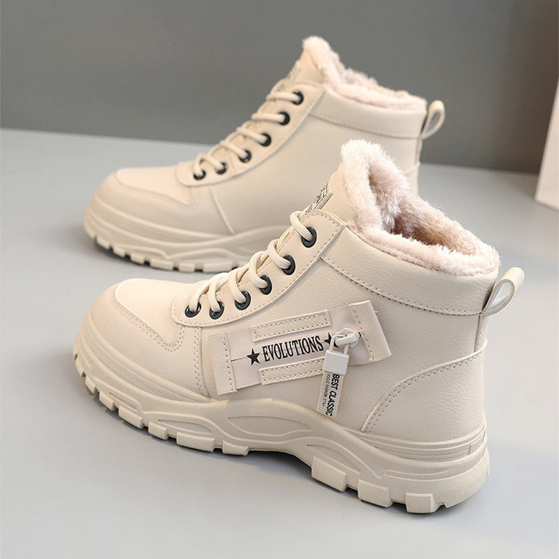 Women Fleece Lace-up Boots Winter Warm Short Plush High-top Shoes - KuzuSHOP