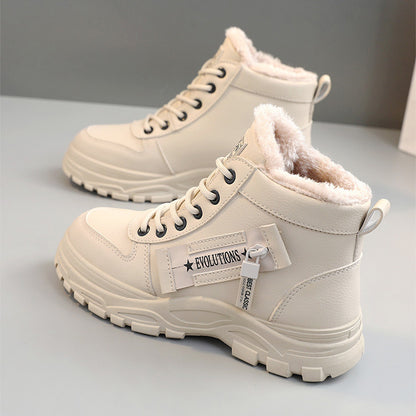 Women Fleece Lace-up Boots Winter Warm Short Plush High-top Shoes - KuzuSHOP