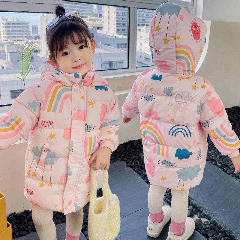 New Style Children's Down Jacket Middle Long Cute Thickened Cotton - KuzuSHOP