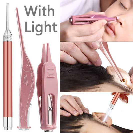 Ear Wax Removal Tool With Light Ear Pick Cleaner Kit For Kids And Adults, Earwax Spoon Digger & Tweezers For Ear Health Care Gift Set With Case - KuzuSHOP