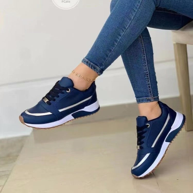 Casual Lace-up Flat Shoes Women Shallow Round Toe Sports Walking Sneakers - KuzuSHOP