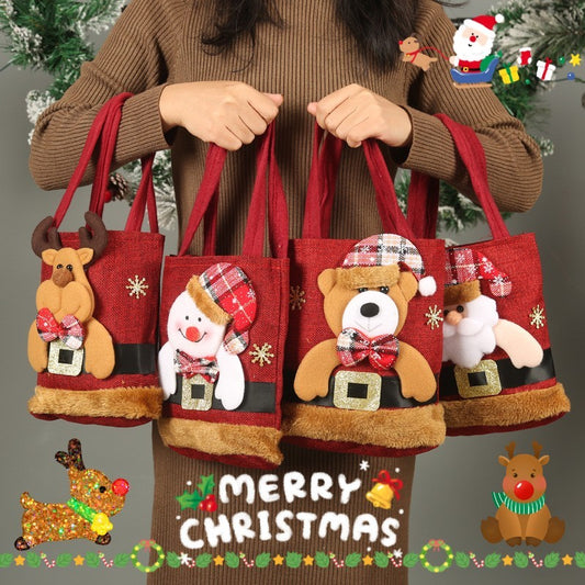 Christmas Candy Gift Tote Bag For Kids, Snowman Bear Handbag, Small Christmas Tree Decoration Bags - KuzuSHOP