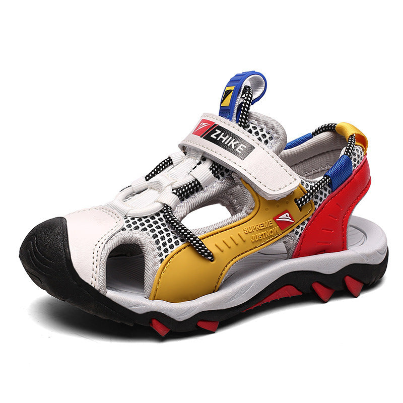 Black Boys Sandals Baotou Colorblock Soft Sole Beach Shoes - KuzuSHOP
