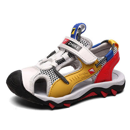 Black Boys Sandals Baotou Colorblock Soft Sole Beach Shoes - KuzuSHOP