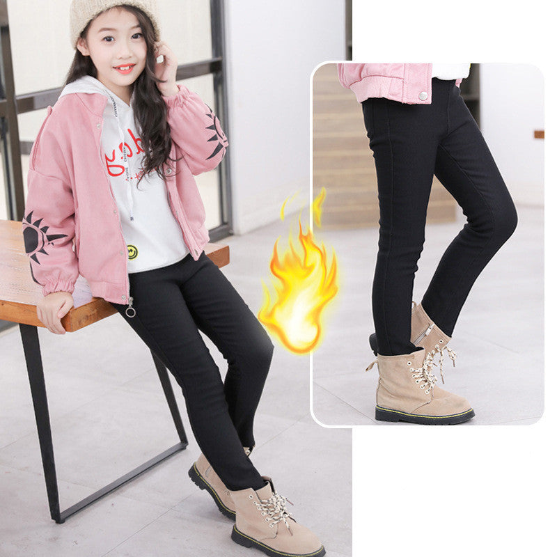 Plus velvet thick Korean baby trousers stretch Slim