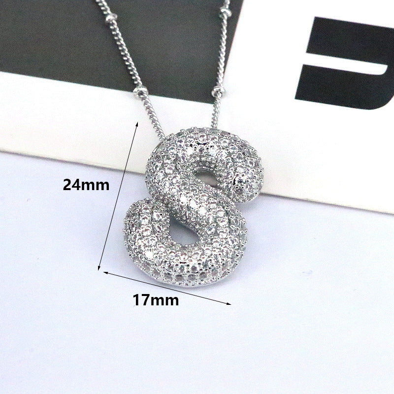 Brass Zircon Bubble Balloon Letter Pendant Necklace For Women - KuzuSHOP