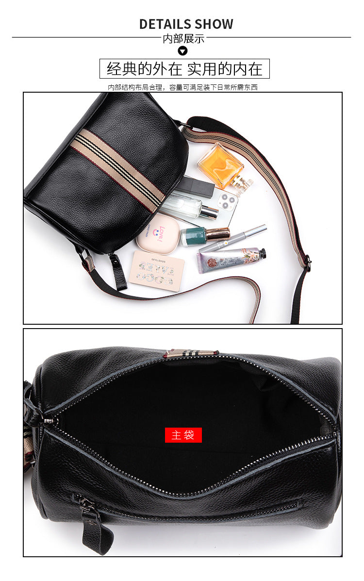 Cross-border first-layer cowhide pillow bag women 2021 new trendy large-capacity shoulder Messenger bag casual leather women's bag - KuzuSHOP