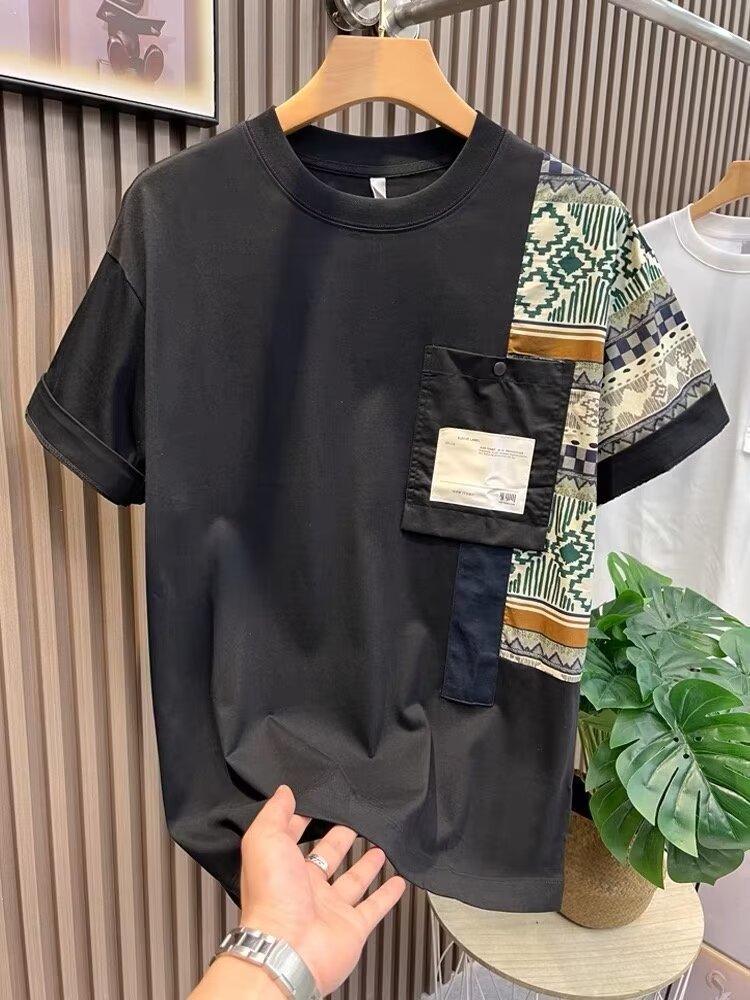 Men's T-shirt Summer New Work Clothes Style Color Matching Top - KuzuSHOP