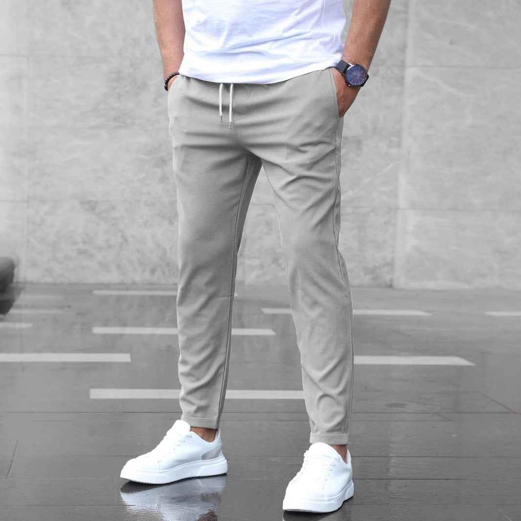 Men's Casual Pants With Pockets Fashion Slim Fit Drawstring Trousers - KuzuSHOP