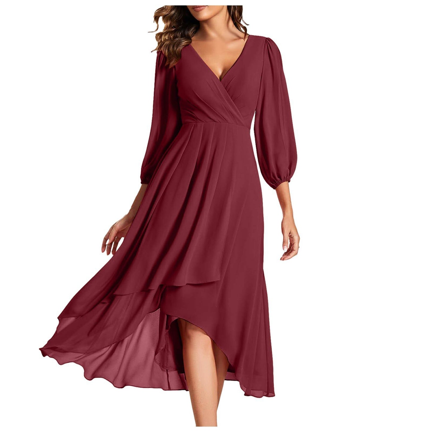 Women's V-neck Long-sleeved Dress Loose Party Evening Dress - KuzuSHOP
