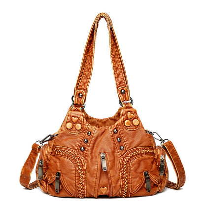 2021 real washed leather motorcycle bag fashion solid color women's one-shoulder handbag wholesale cross-border hot sale women's bag new