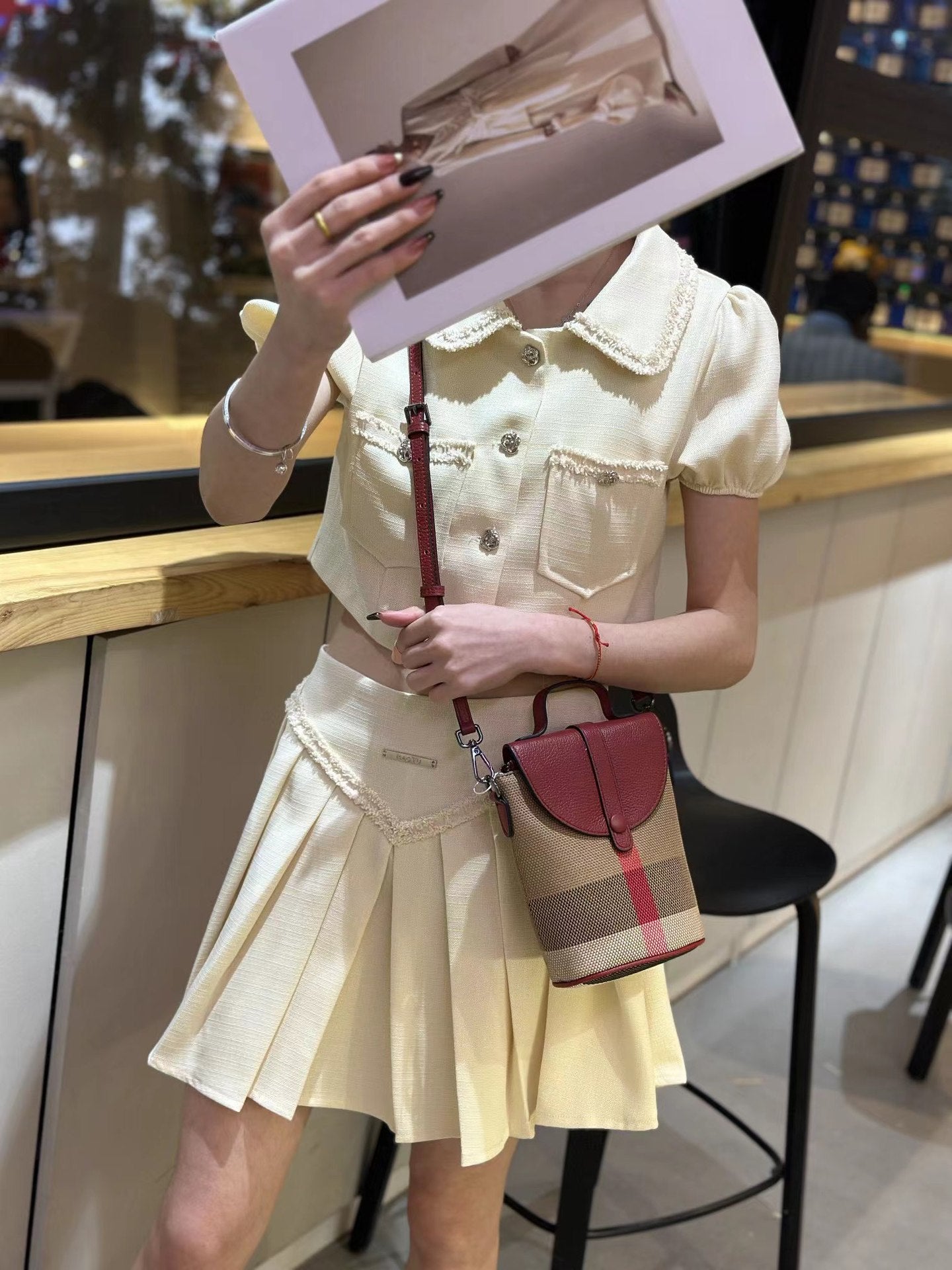 New style mobile phone bag light luxury versatile genuine leather ladies messenger bag lightweight fashion mini shoulder bag plaid women's bag