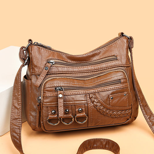 2023 Spring New Crossbody Bag Mom Shoulder Bag Washed Soft Leather Ladies Small Bag Middle-aged and Elderly All-match Women's Bag