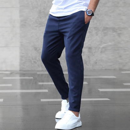 Men's Casual Pants With Pockets Fashion Slim Fit Drawstring Trousers - KuzuSHOP