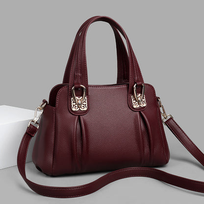 Bags 2024 new middle-aged and elderly women's casual soft leather large capacity messenger bag fashion trend handbag women's bag - KuzuSHOP