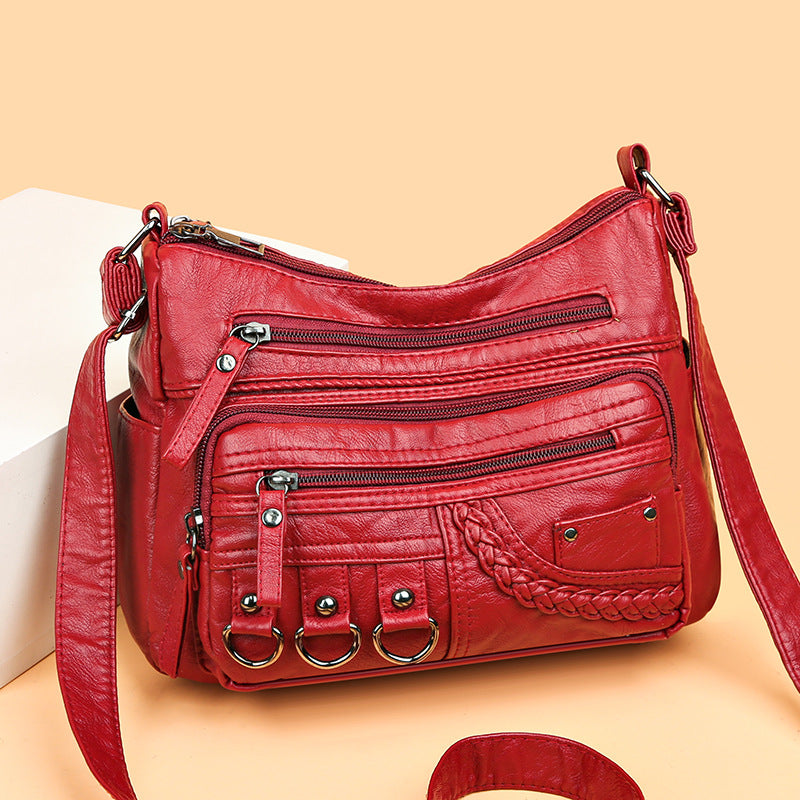 2023 Spring New Crossbody Bag Mom Shoulder Bag Washed Soft Leather Ladies Small Bag Middle-aged and Elderly All-match Women's Bag