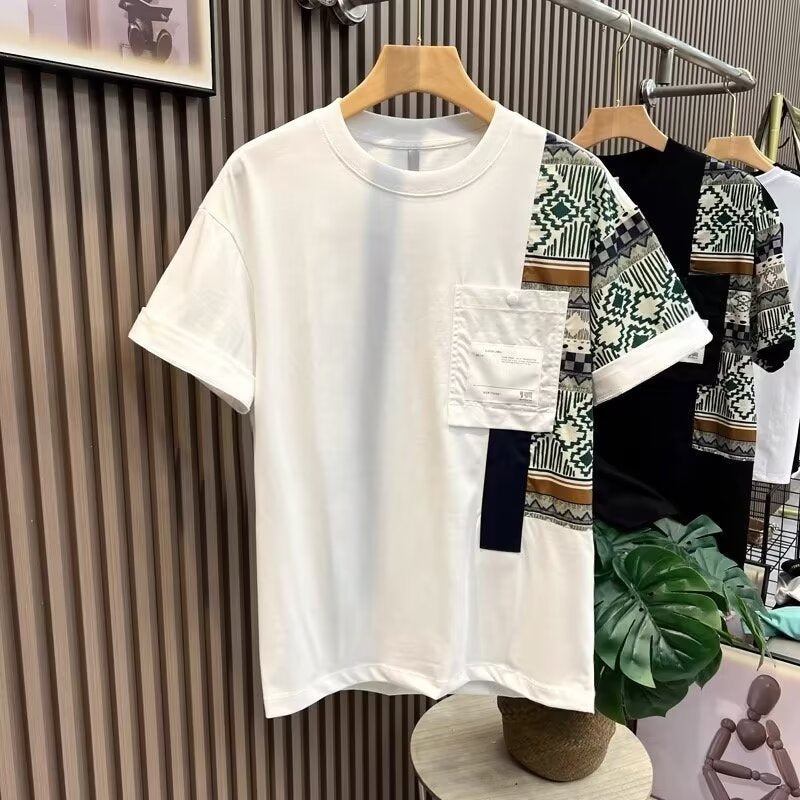 Men's T-shirt Summer New Work Clothes Style Color Matching Top - KuzuSHOP
