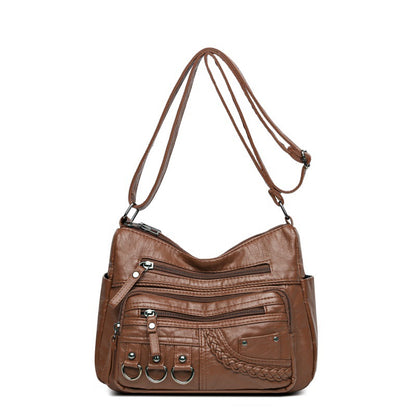 2023 Spring New Crossbody Bag Mom Shoulder Bag Washed Soft Leather Ladies Small Bag Middle-aged and Elderly All-match Women's Bag