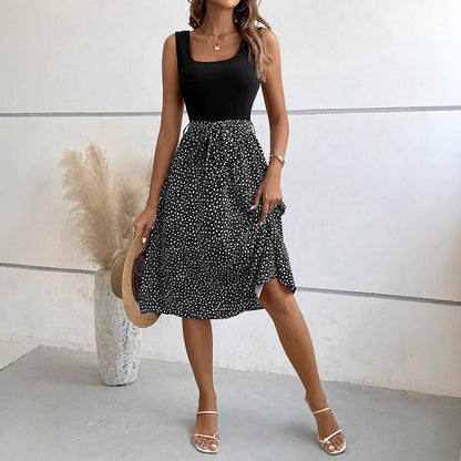 Elegant Contrast Color Sleeveless Dress