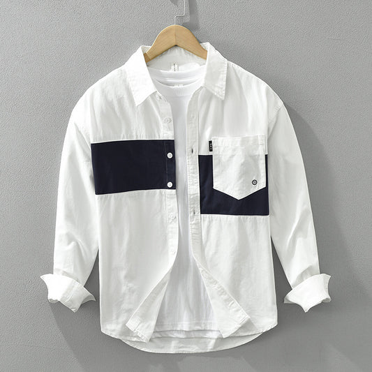 Color Contrast Patchwork Men's Leisure Cargo Shirt - KuzuSHOP