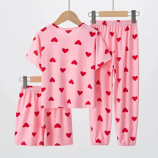 Girls' Summer Thin Short-sleeved Shorts Suit - KuzuSHOP