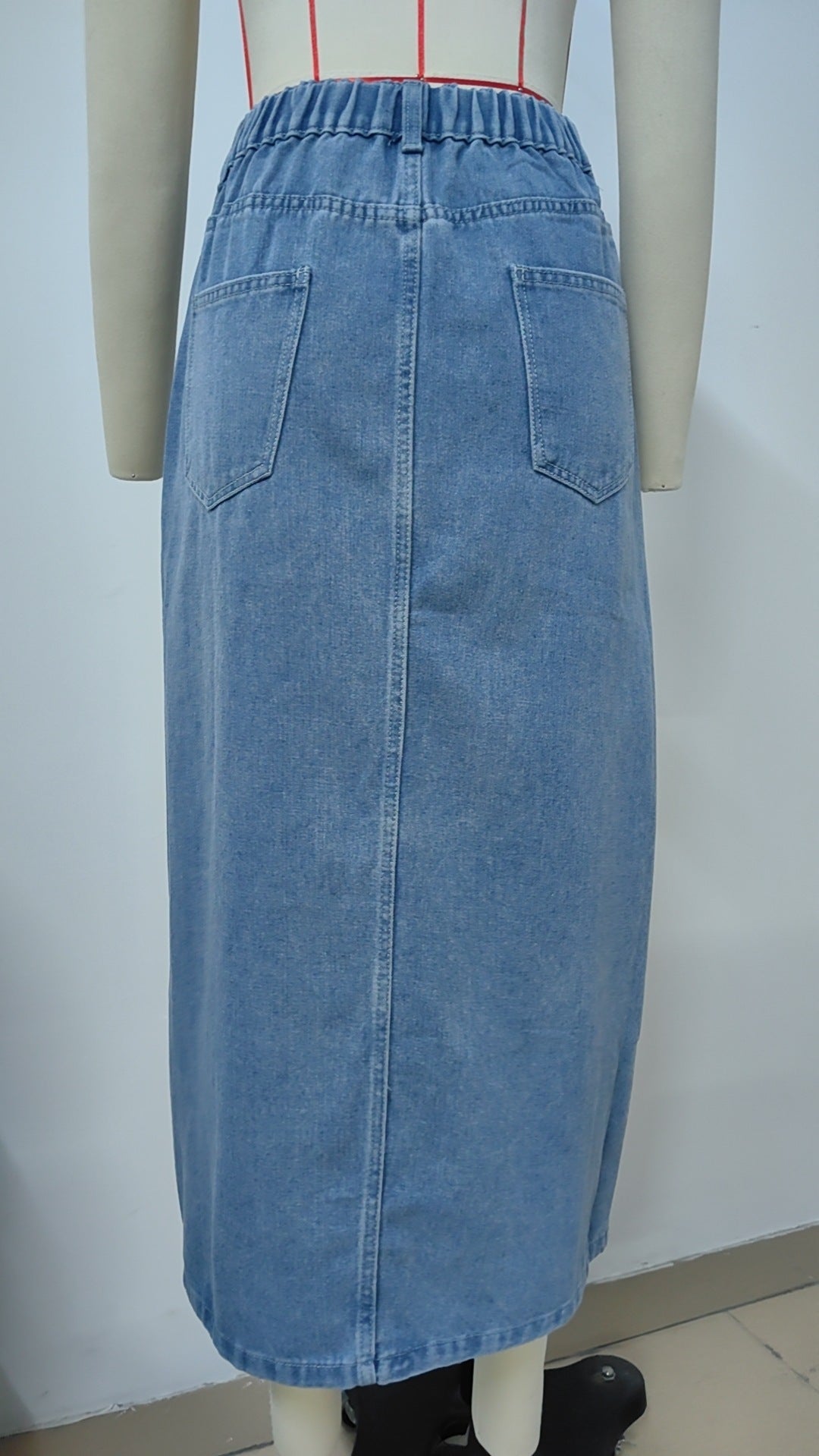 Women's Summer Washed Denim Elastic Waist Denim Skirt