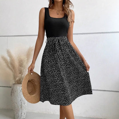 Elegant Contrast Color Sleeveless Dress