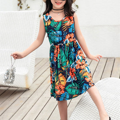 Girls' Rayon Breathable Print Beach Dress - KuzuSHOP