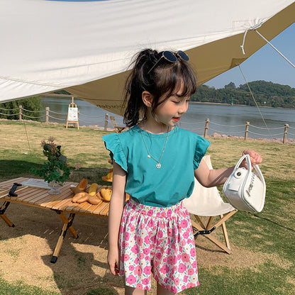 South Korea Solid Color Sweet Top Flying Sleeves - KuzuSHOP