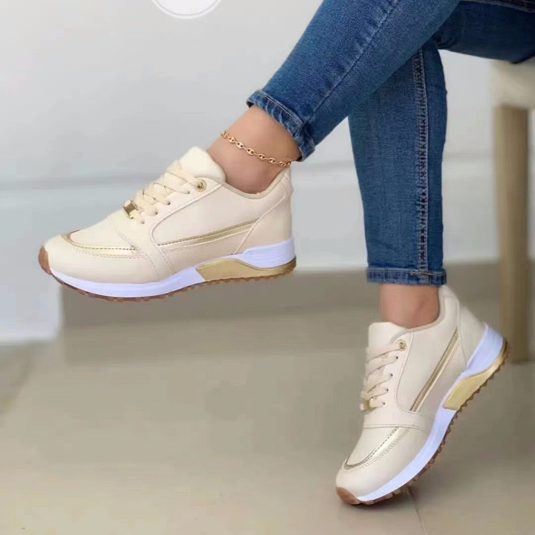Casual Lace-up Flat Shoes Women Shallow Round Toe Sports Walking Sneakers - KuzuSHOP