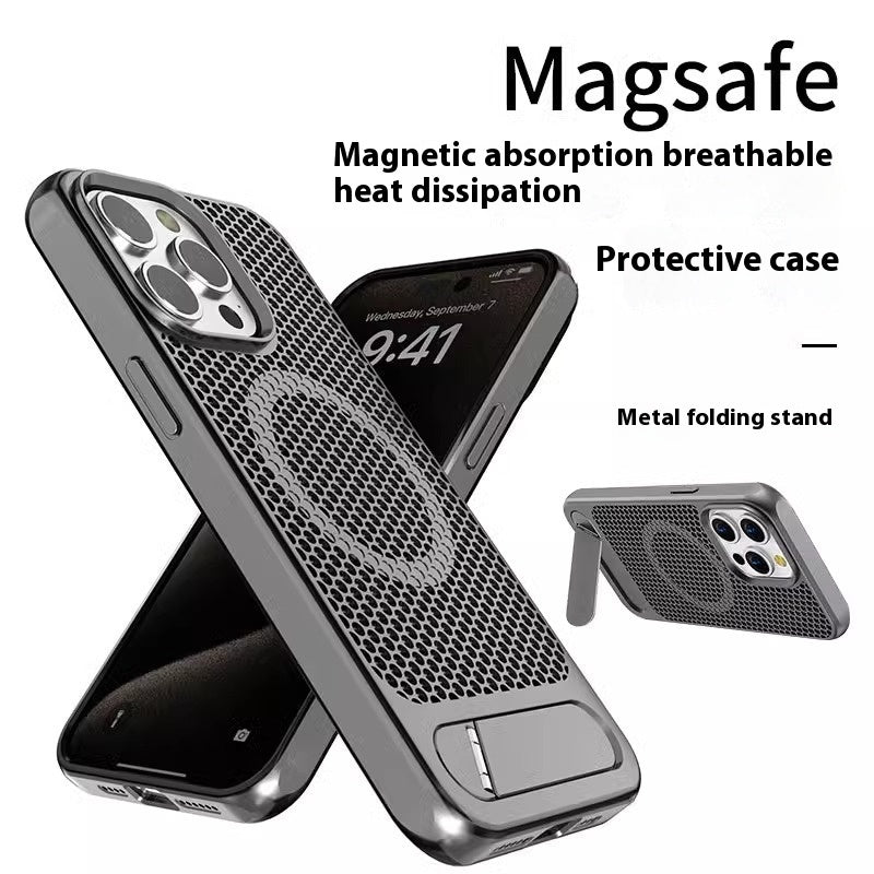 Bracket Phone Case Suitable Grid Cooling Magnetic Suction - KuzuSHOP