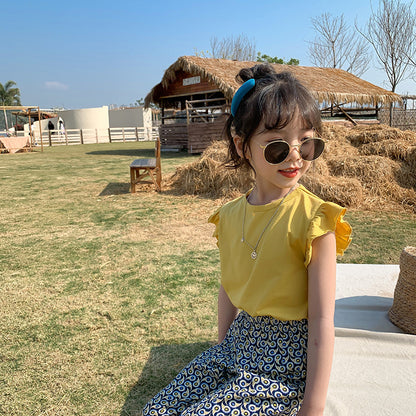 South Korea Solid Color Sweet Top Flying Sleeves - KuzuSHOP