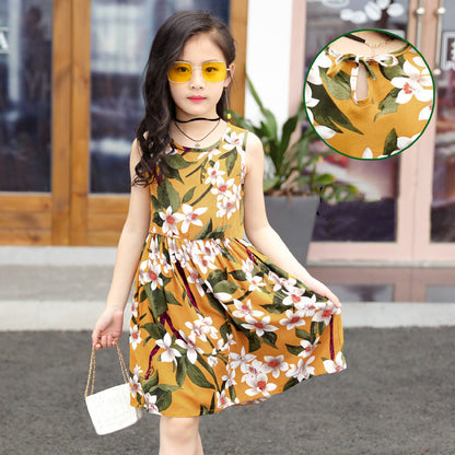 Girls' Rayon Breathable Print Beach Dress - KuzuSHOP