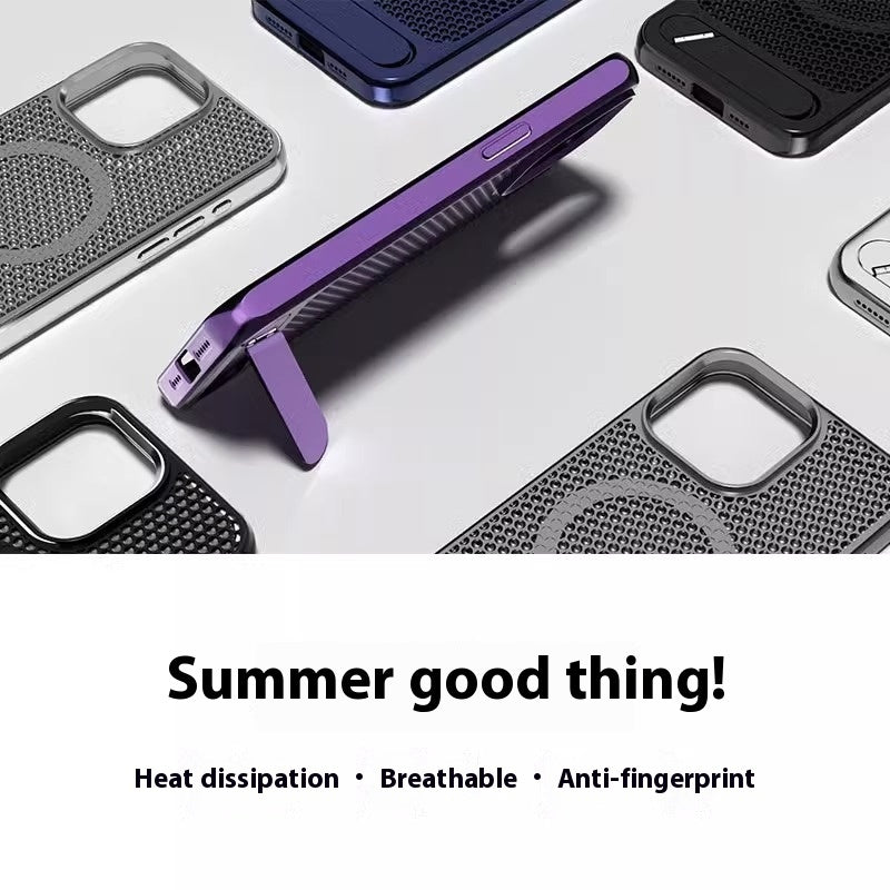 Bracket Phone Case Suitable Grid Cooling Magnetic Suction - KuzuSHOP