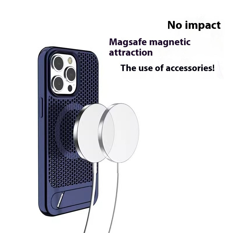 Bracket Phone Case Suitable Grid Cooling Magnetic Suction - KuzuSHOP