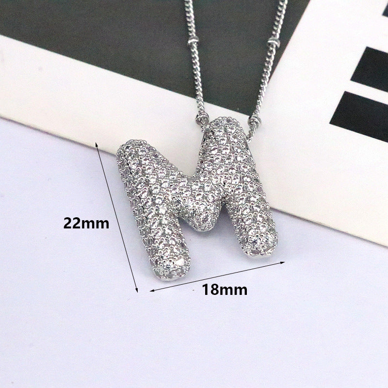 Brass Zircon Bubble Balloon Letter Pendant Necklace For Women - KuzuSHOP