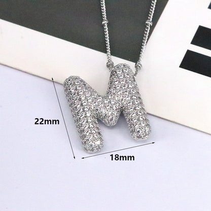 Brass Zircon Bubble Balloon Letter Pendant Necklace For Women - KuzuSHOP