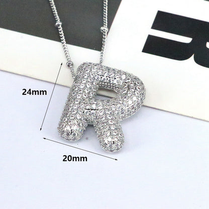 Brass Zircon Bubble Balloon Letter Pendant Necklace For Women - KuzuSHOP