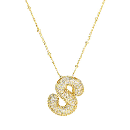 Brass Zircon Bubble Balloon Letter Pendant Necklace For Women - KuzuSHOP