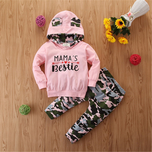Girls Spring And Autumn Hooded Sweater Small Suit Ins Type Female Baby Camouflage 2 Piece Set - KuzuSHOP