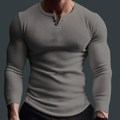 Men's Solid Crew Neck Long Sleeve Active T-shirt Tee, Casual Comfy Shirts For Spring Summer Autumn, Men's Clothing Tops - KuzuSHOP