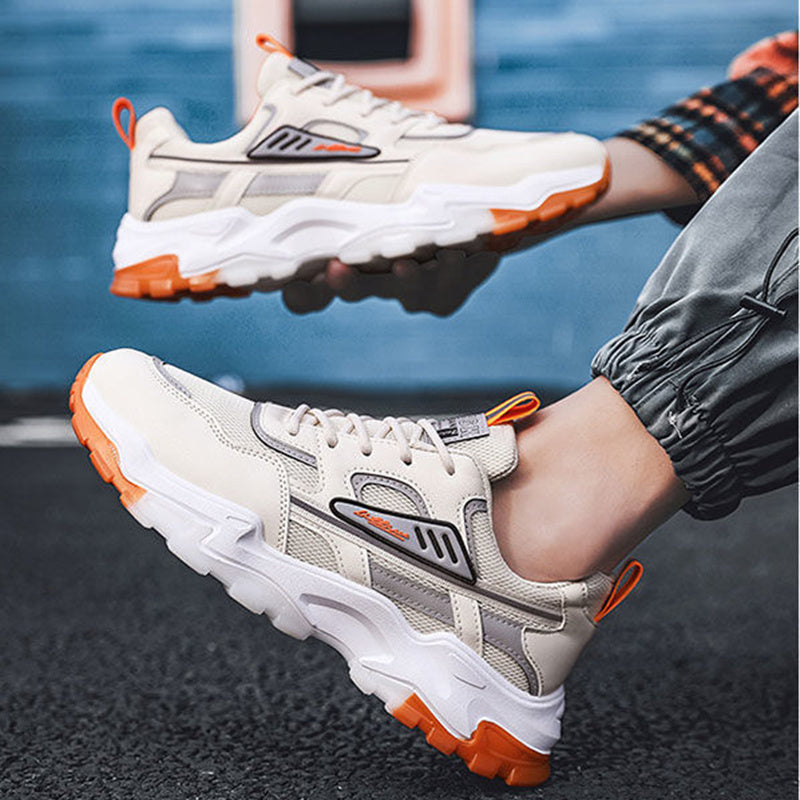 Black White Lace-up Sneakers Men Outdoor Breathable Csual Mesh Shoes Lightweight Running Sports Shoes - KuzuSHOP